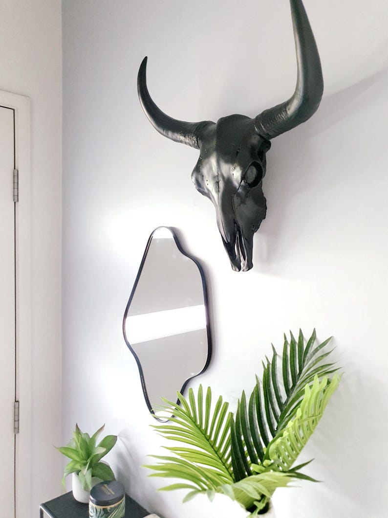 Resin Cow Skull Wall Art: Southwest Decor with Mahogany Details image 8