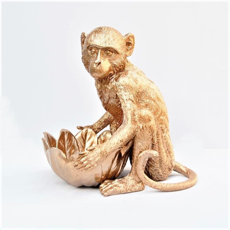 Indoor Planter Large Monkey Statue Quirky Decor Vase Gold Etsy