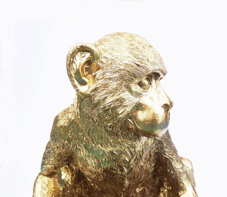 Large Monkey Statue Quirky Decor Monkey Bowl Gold Monkey Etsy