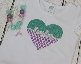 Personalized Mermaid Shirt for Girls- Mermaid Heart Shirt for kids- Girls name mermaid Shirt- Custom Mermaid Shirt for Girls