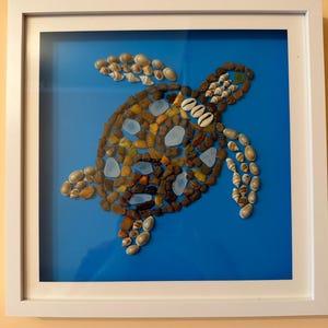 Sea Turtle Shell Art: Framed Beach Mosaic Shadow Box (32x32cm)