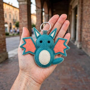 Felt Baby Dragon Keychain Sewing Pattern PDF, Hand Sewn Bag Charm DIY, Dragon Lover Gift, Instant Download