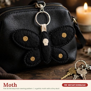 Felt Moth Keychain Pattern, Gothic Moth PDF Sewing Pattern, Felt Keychain DIY, Witchy Gift, Hand Sewing, Instant Download