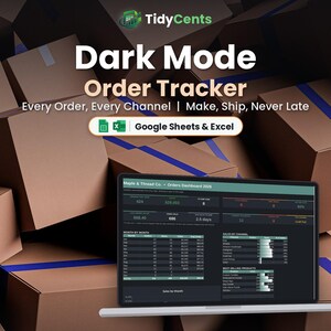 Dark Mode Order Tracker Spreadsheet | Small Business Order Management and Shipping Log | Google Sheets & Excel Template