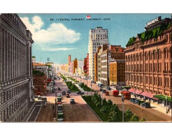 Central Parkway Cincinnati Ohio Kraemer Art Co Vintage Linen Postcard Posted 1953
