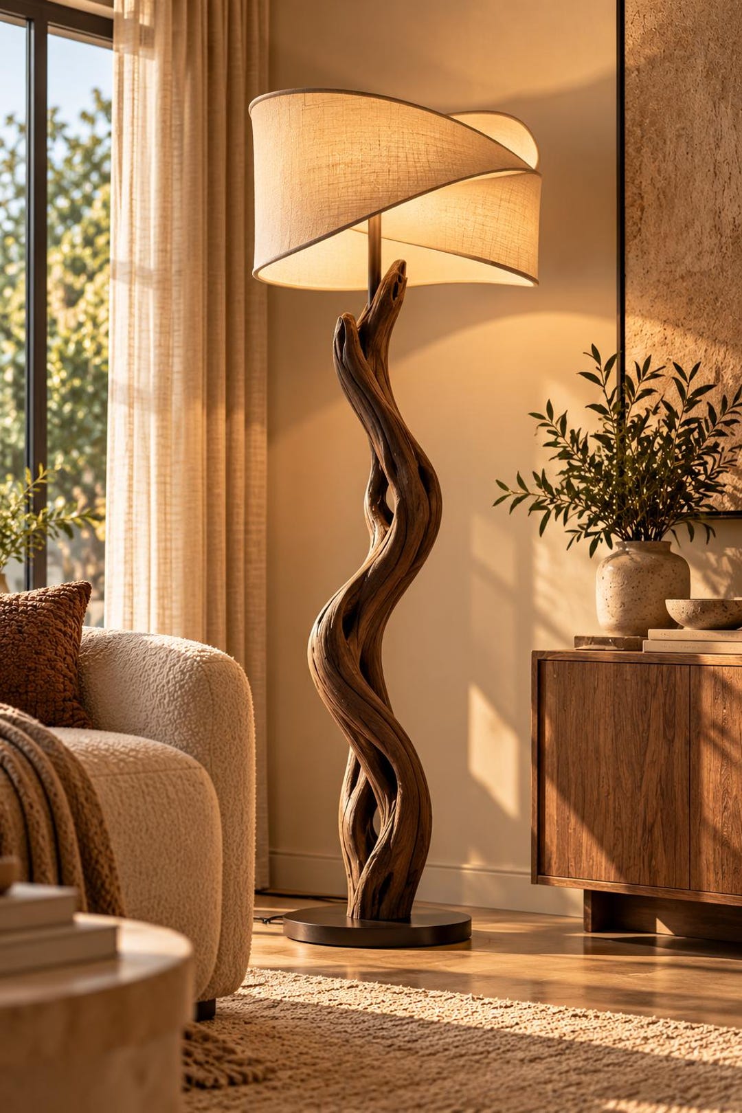 Handcrafted Sculptural Wood Floor Lamp, Organic Modern Driftwood Light ...