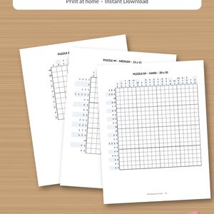 100 Nonogramas para adultos, libro de rompecabezas de lógica visual de dificultad fácil a difícil, rompecabezas de cuadrícula de píxeles, PDF imprimible con soluciones, descarga instantánea.