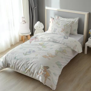 Juego de funda nórdica de Campanilla, ropa de cama de hadas Disney, colcha de Peter Pan con polvo de hadas, funda nórdica de dibujos animados para habitación infantil, decoración mágica para dormitorio.