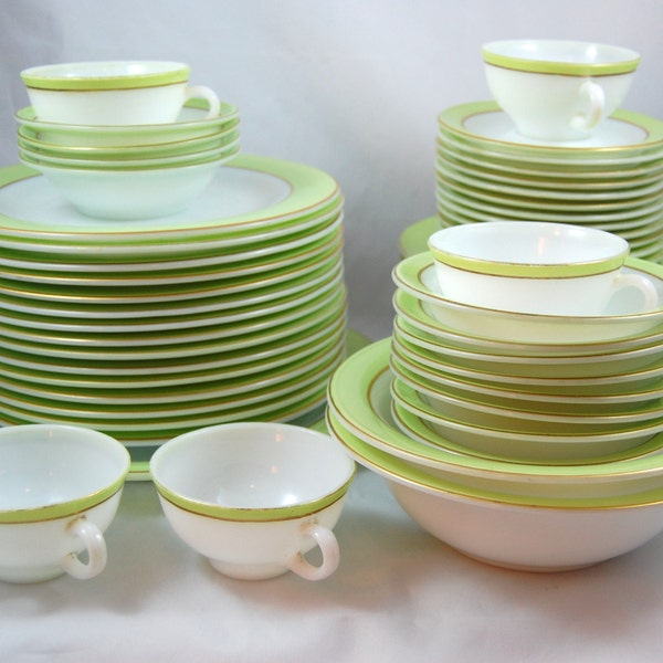 Vintage Pyrex Lime Dinnerware 22K Gold Band - 59 Pieces RESERVED FOR BETH