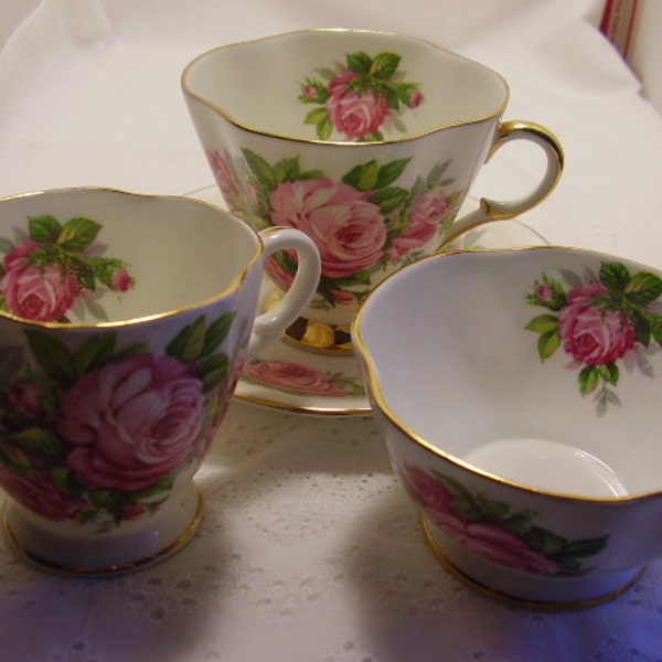 Vintage Clarence Bone China Teacup/Saucer/Creamer/Sugar Bowl