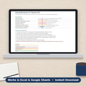Small Business IT Starter Kit, Asset Tracker, Security Checklist (Excel & Google Sheets)