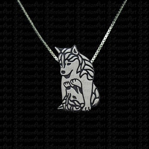 sterling silver pendant and chain. Siberian Husky frontal trapeze