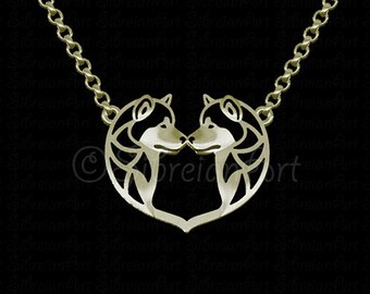 Alaskan Malamute heart jewelry - Solid Gold pendant and necklace