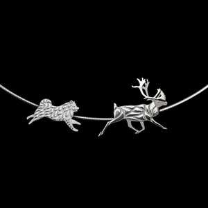 Working Samoyed and Reindeer necklace - sterling silver