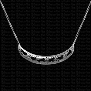 3D Rough Collie crescent necklace - sterling silver