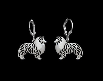 Standing Shetland Sheepdog earrings - sterling silver