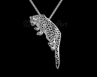 Snow Leopard - sterling silver pendant and chain.