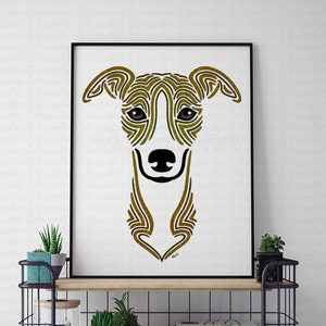 Whippet print - artwork - gift for dog lovers - painting - wall art - sighthound - portrait - drawing - picture