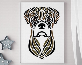Boxer (natural ears) print, dogs art - dog portrait - Boxer  artwork - gift for dog lovers and owners