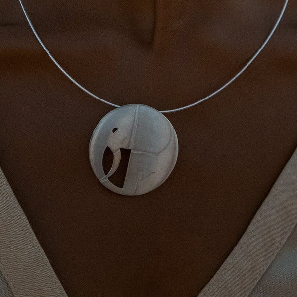 Elephant - Big sterling silver pendant and necklace.