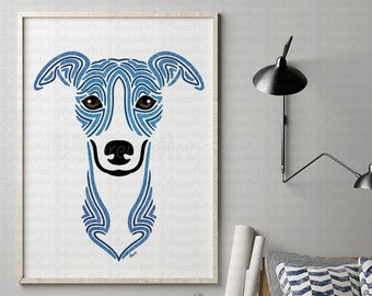 Whippet print - artwork - gift for dog lovers - painting - wall art - sighthound - art - drawing - picture
