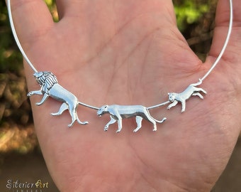 Lioness and cub necklace - sterling silver