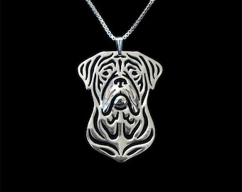 French Mastiff Necklace Silver Plated Dog Pendant on a Snake Chain ArtDog Bordeaux Mastiff Dog de Bordeaux