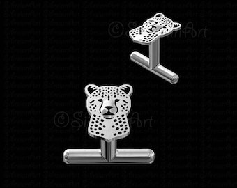 Silver Toned Etched Cheetah Cufflinks