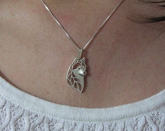 Siberian Husky Head Pendant Necklace - Sterling Silver Jewelry