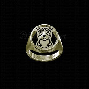 Staffordshire Bull Terrier ring - solid 14k gold - gift for dog lovers and owners - Pet Jewelry - dog showing jewelry - unisex