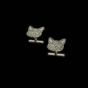 14k Yellow Gold Pet Cat Russian Blue Cat Cufflink Gift For Cat Lovers Cat Cufflink Pet Jewelry Cat Memorial Cat Keepsake Handmade