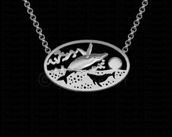 Ocean Sunset - sterling silver breaching whale pendant and necklace