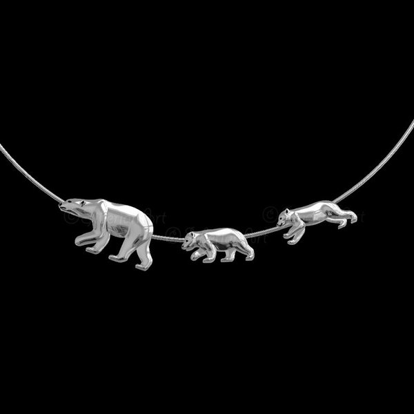 Polar bear family necklace - sterling silver