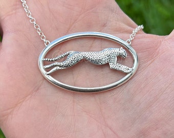 Running Cheetah extra large pendant and necklace - sterling silver