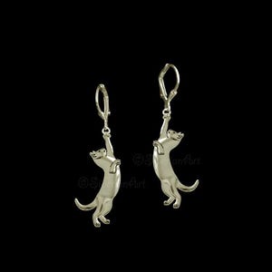 14k Yellow Gold Pet Cat Playful Cat Earrings Gift For Cat Lovers Cat Earrings Pet Jewelry Cat Memorial Cat Keepsake Family Animal Jewelry