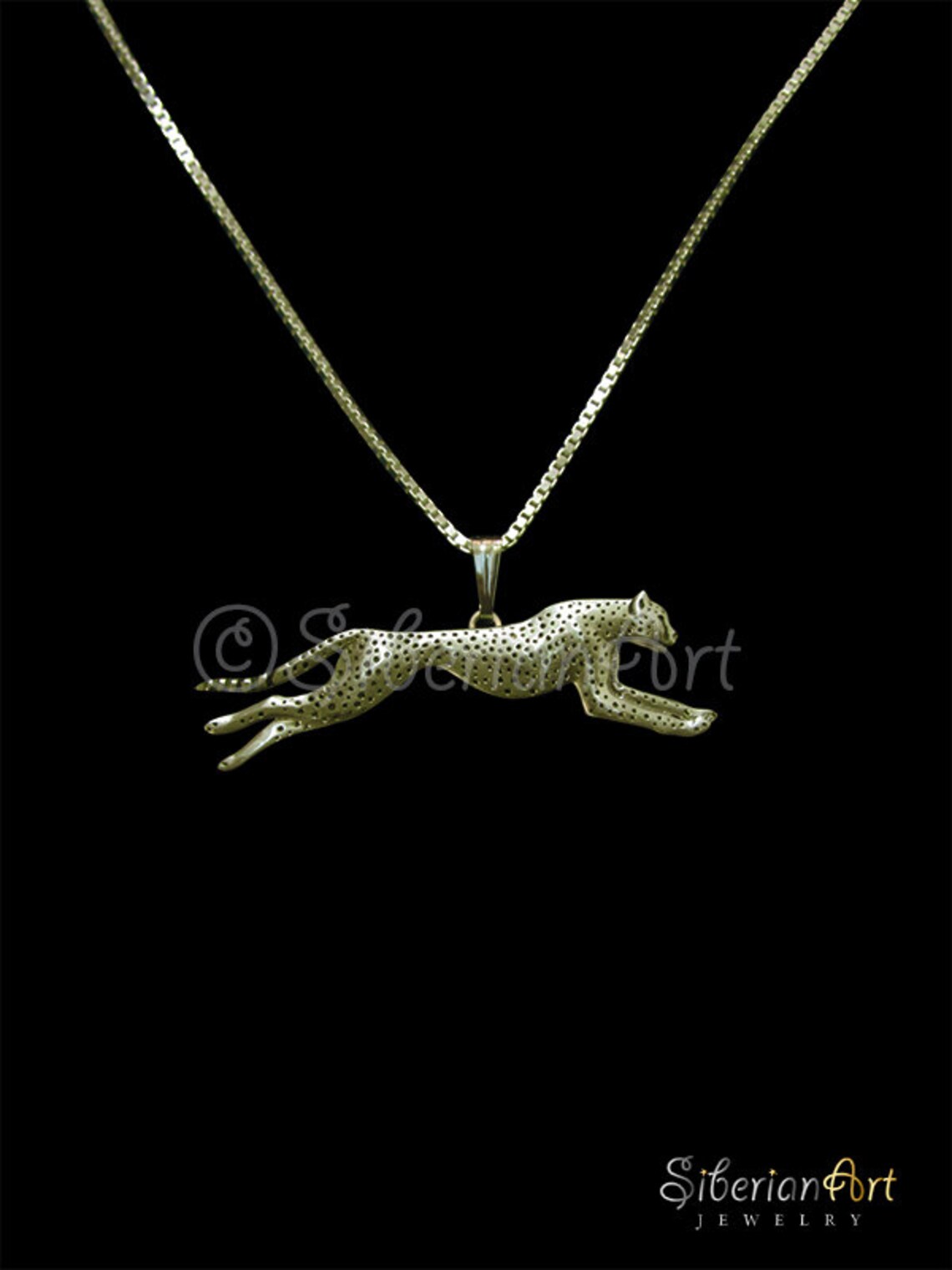 Running Cheetah Necklace Solid 14k Gold Etsy