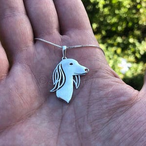 Collar con colgante de Saluki - Plata de ley 925, regalo único para amantes de los perros, regalo personalizado para mascotas, collar para perros, joyería para mascotas, amuleto precioso