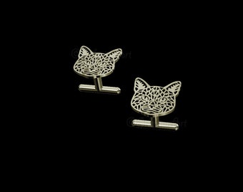 Russian Blue Cat Cufflinks - Solid 14k gold - Gift for Cat lovers and owners - Pet Jewelry - Men jewelry - Cat jewelry