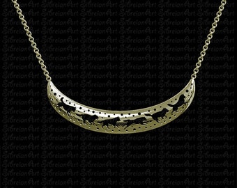 3D Siberian Husky crescent necklace - Solid Gold