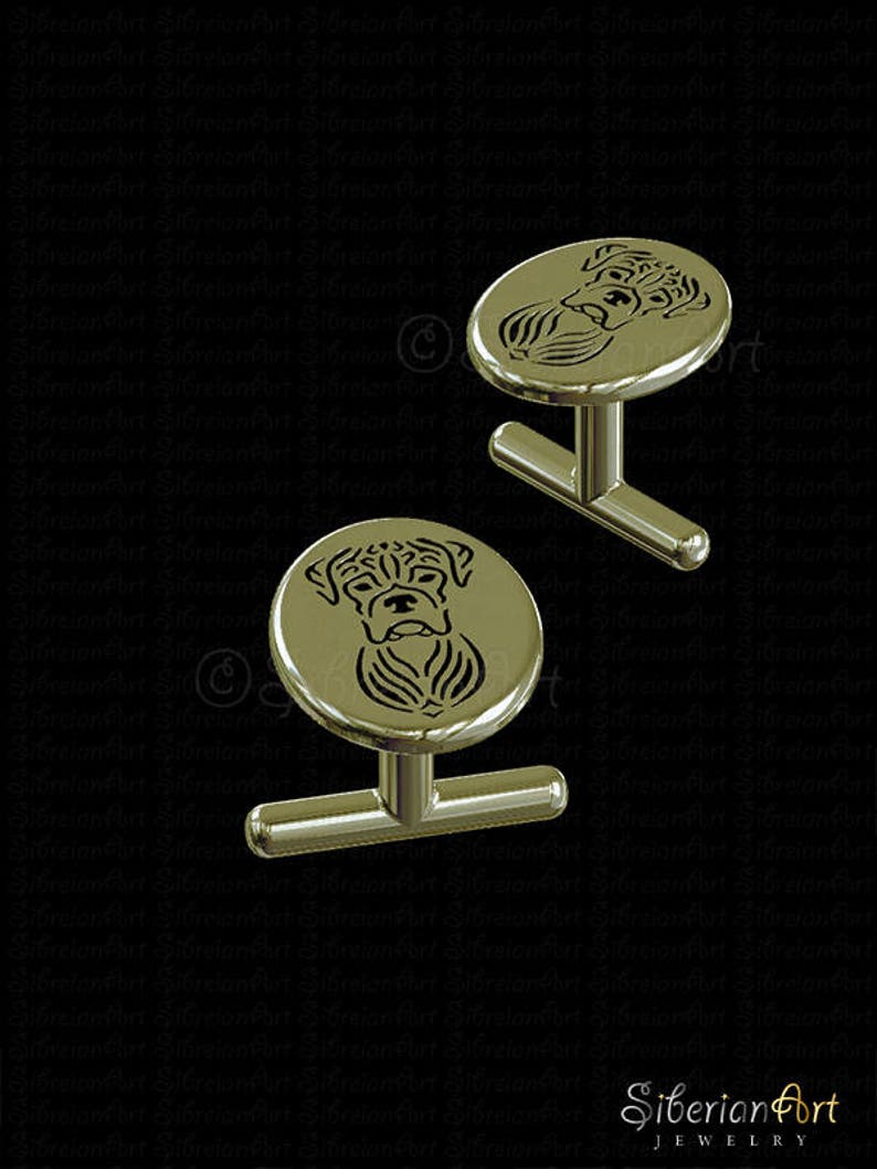 Boxer with Natural Ears Cufflinks in Gold
