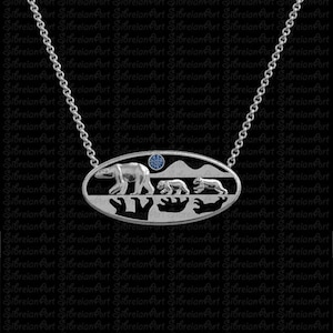 925 Sterling Silber Wild Bear Polar Sonnenuntergang Anhänger - Eisbär Saphir Halskette, Geschenk für Bärenliebhaber, Bär Halskette, eleganter Schmuck