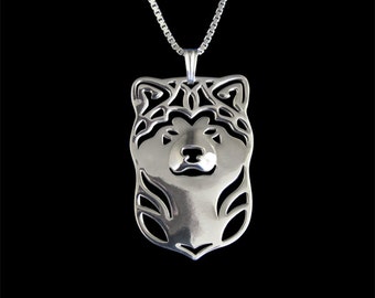 Japanese Akita Inu - sterling silver pendant and necklace.