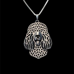 Collar de plata de ley 925 con diseño de Spaniel de Agua Irlandés, regalo para amantes de los perros. Collar para perro, joyería para mascotas, recuerdo conmemorativo para perro, hecho a mano.