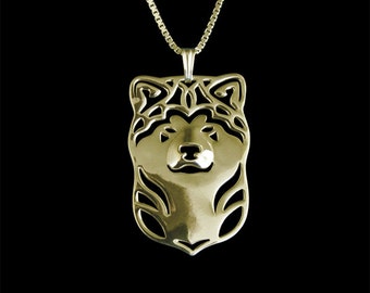 Japanese Akita Inu - Solid Gold pendant and necklace.