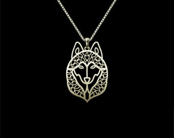 Siberian Husky - Solid gold medium size pendant and necklace