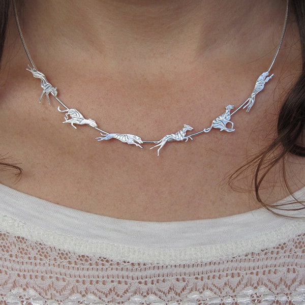 Running Whippets / Greyhounds necklace - sterling silver