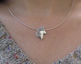 Siberian Husky profile - sterling silver pendant and chain.