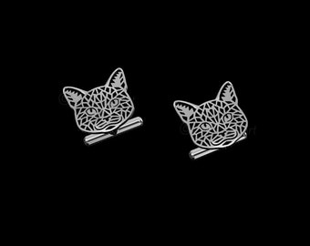 Russian Blue Cat Cufflinks - sterling silver 925 - Gift for Cat lovers and owners - Pet Jewelry - Cat jewelry - Men jewelry