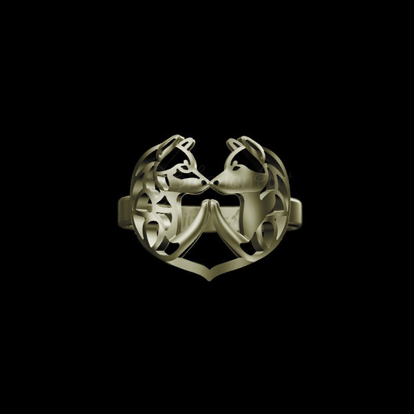 Shiba Inu Herz (roter Shiba rechts und schwarz und brauner Shiba links) Ring - massiver 14k Goldring - Geschenk für Hundeliebhaber - Haustierschmuck