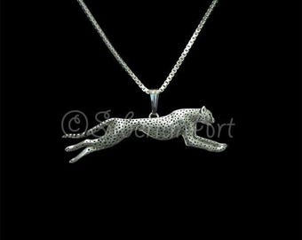 Wild Running Cheetah Pendant 925 Sterling Silver Necklace, Gift For Cheetah Lovers, Cheetah Necklace Wild Animal Jewelry Unique Jewelry
